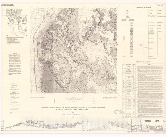 Map : Preliminary geologic map of the Mantua quadrangle and part of the Willard quadrangle, Box Elder, Weber, and Cache Counties, Utah, 1976 Cartography Wall Art :