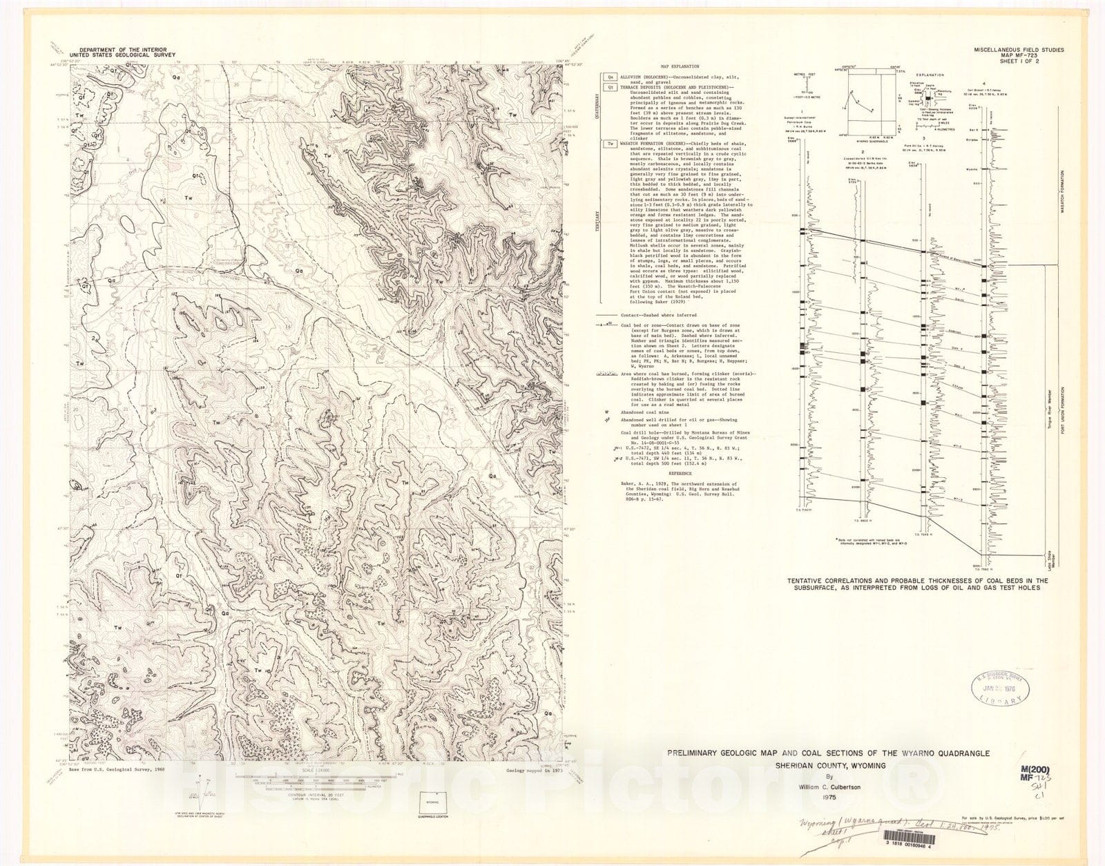Map : Preliminary geologic map and coal sections of the Wyarno quadrangle, Sheridan County, Wyoming, 1975 Cartography Wall Art :