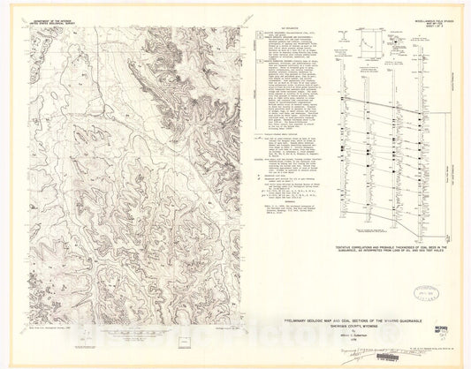 Map : Preliminary geologic map and coal sections of the Wyarno quadrangle, Sheridan County, Wyoming, 1975 Cartography Wall Art :