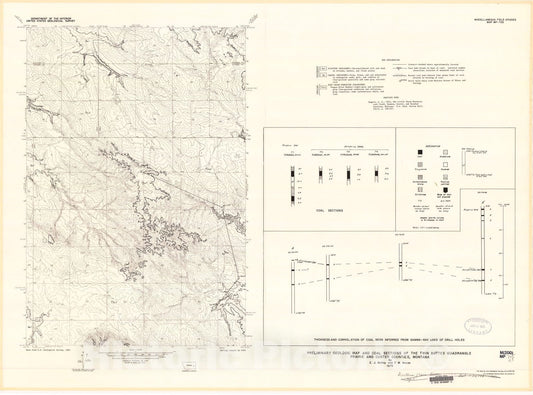 Map : Preliminary geologic map and coal sections of the Twin Buttes quadrangle, Prairie and Custer Counties, Montana, 1975 Cartography Wall Art :