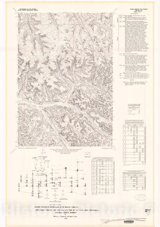 Map : Preliminary geologic map and coal sections of the Jones Draw quadrangle, Sheridan County, Wyoming, 1975 Cartography Wall Art :