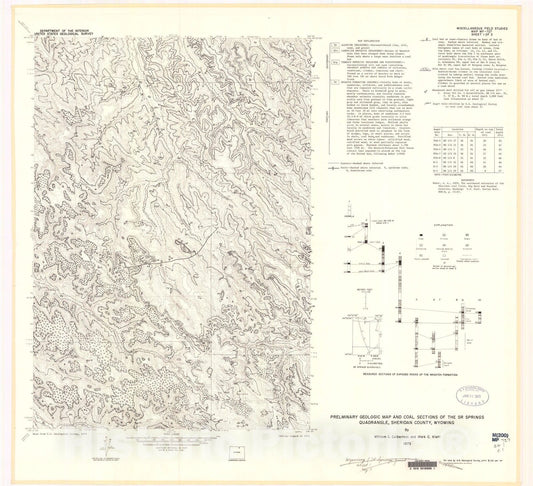 Map : Preliminary geologic map and coal sections of the SR Springs quadrangle, Sheridan County, Wyoming, 1975 Cartography Wall Art :
