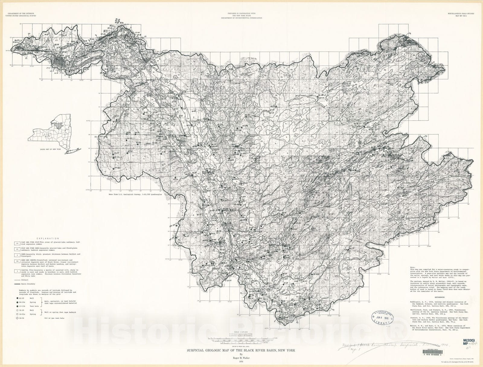 Map : Surficial geologic map of the Black River Basin, New York, 1976 Cartography Wall Art :