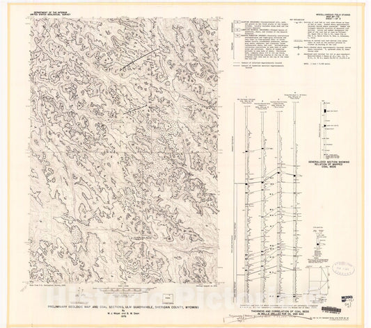 Map : Preliminary geologic map and coal sections, Ulm quadrangle, Sheridan County, Wyoming, 1976 Cartography Wall Art :
