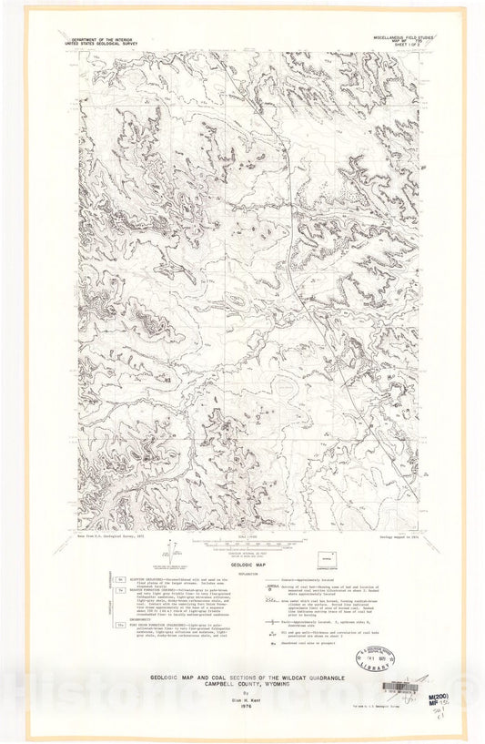 Map : Geologic map and coal sections of the Wildcat quadrangle, Campbell County, Wyoming, 1976 Cartography Wall Art :