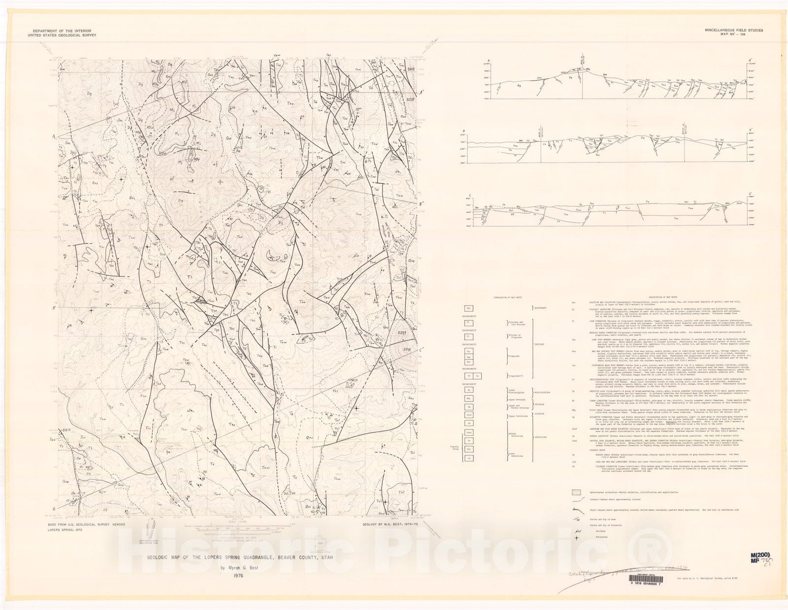 Map : Geologic map of the Lopers Spring quadrangle, Beaver County, Utah, 1976 Cartography Wall Art :