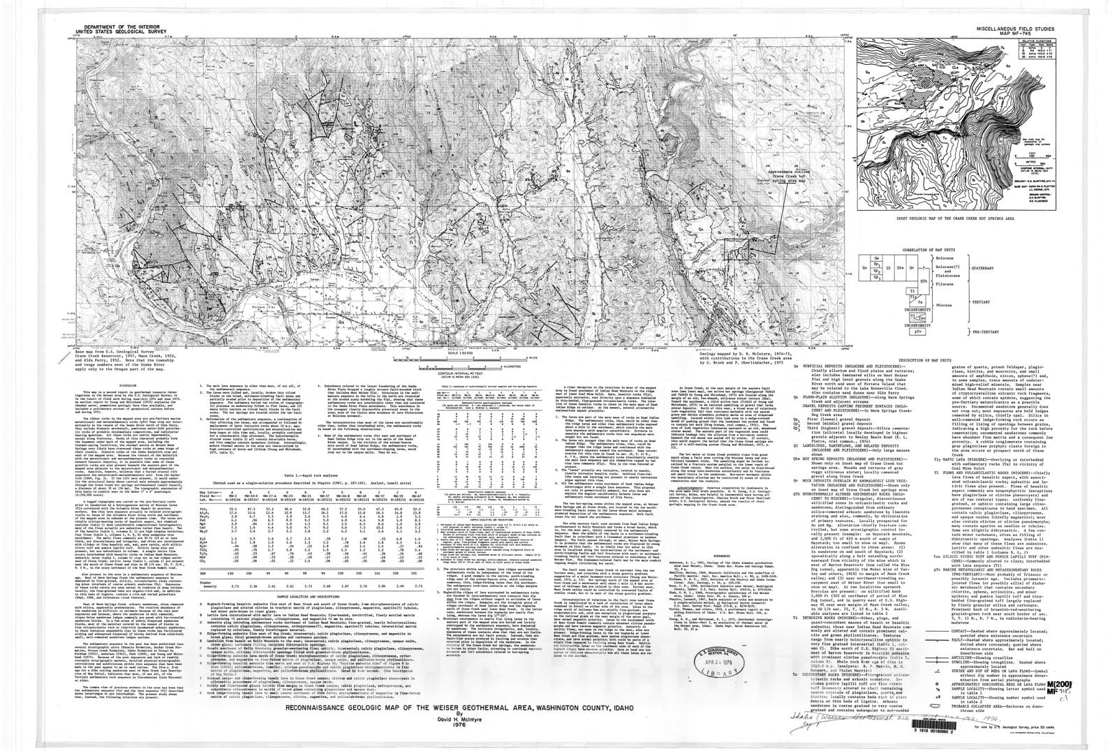 Map : Reconnaissance geologic map of the Weiser geothermal area, Washington County, Idaho, 1976 Cartography Wall Art :