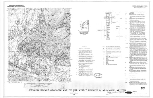 Map : Reconnaissance geologic map of the Mount Lemmon quadrangle, Arizona, 1976 Cartography Wall Art :