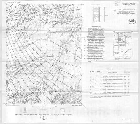 Map : Preliminary geologic map of Wolf Ridge quadrangle, Rio Blanco County, Colorado, 1976 Cartography Wall Art :