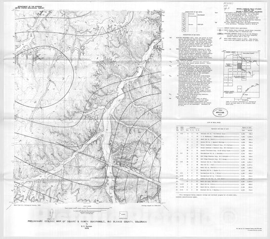 Map : Preliminary geologic map of Square S Ranch quadrangle, Rio Blanco County, Colorado, 1976 Cartography Wall Art :