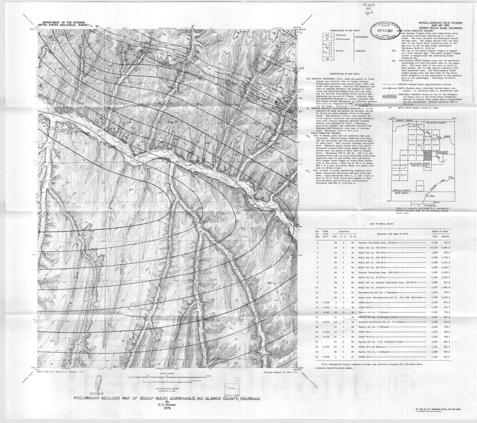 Map : Preliminary geologic map of Jessup Gulch quadrangle, Rio Blanco County, Colorado, 1976 Cartography Wall Art :