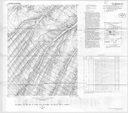Map : Preliminary geologic map of Yankee Gulch quadrangle, Rio Blanco County, Colorado, 1976 Cartography Wall Art :