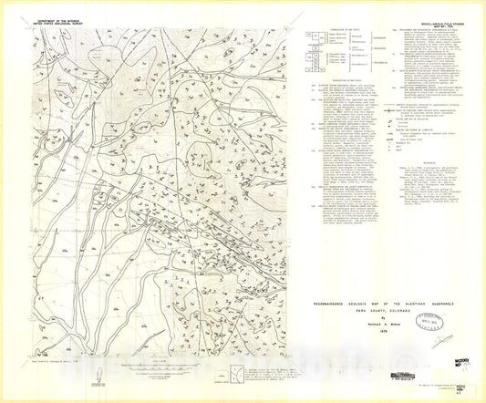 Map : Reconnaissance geologic map of the Glentivar quadrangle, Park County, Colorado, 1976 Cartography Wall Art :