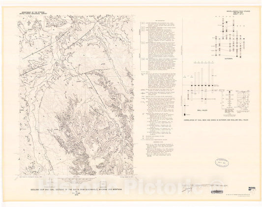 Map : Geologic map and coal sections of the Bar N Draw quadrangle, Wyoming and Montana, 1976 Cartography Wall Art :