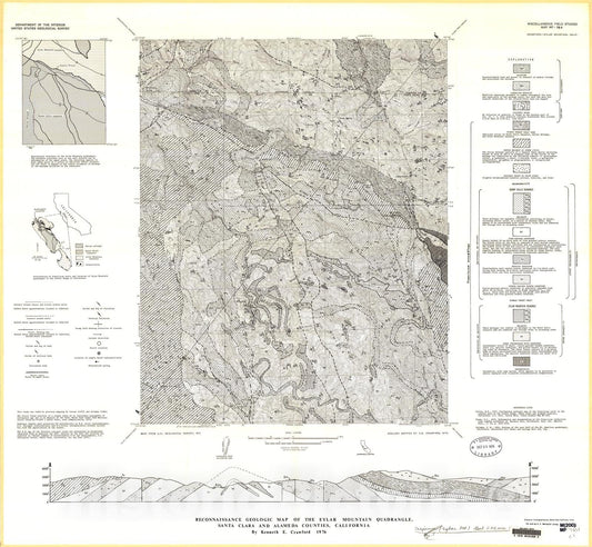 Map : Reconnaissance geologic map of the Eylar Mountain quadrangle, Santa Clara and Alameda Counties, California, 1976 Cartography Wall Art :