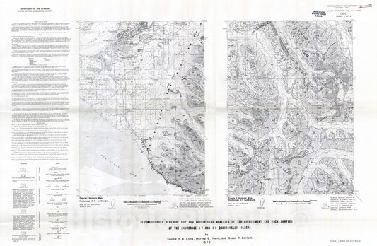 Map : Reconnaissance geologic map and geochemical analyses of stream-sediment and rock samples of the Anchorage A-7 and A-8 quadrangles, Alaska, 1976 Cartography Wall Art :