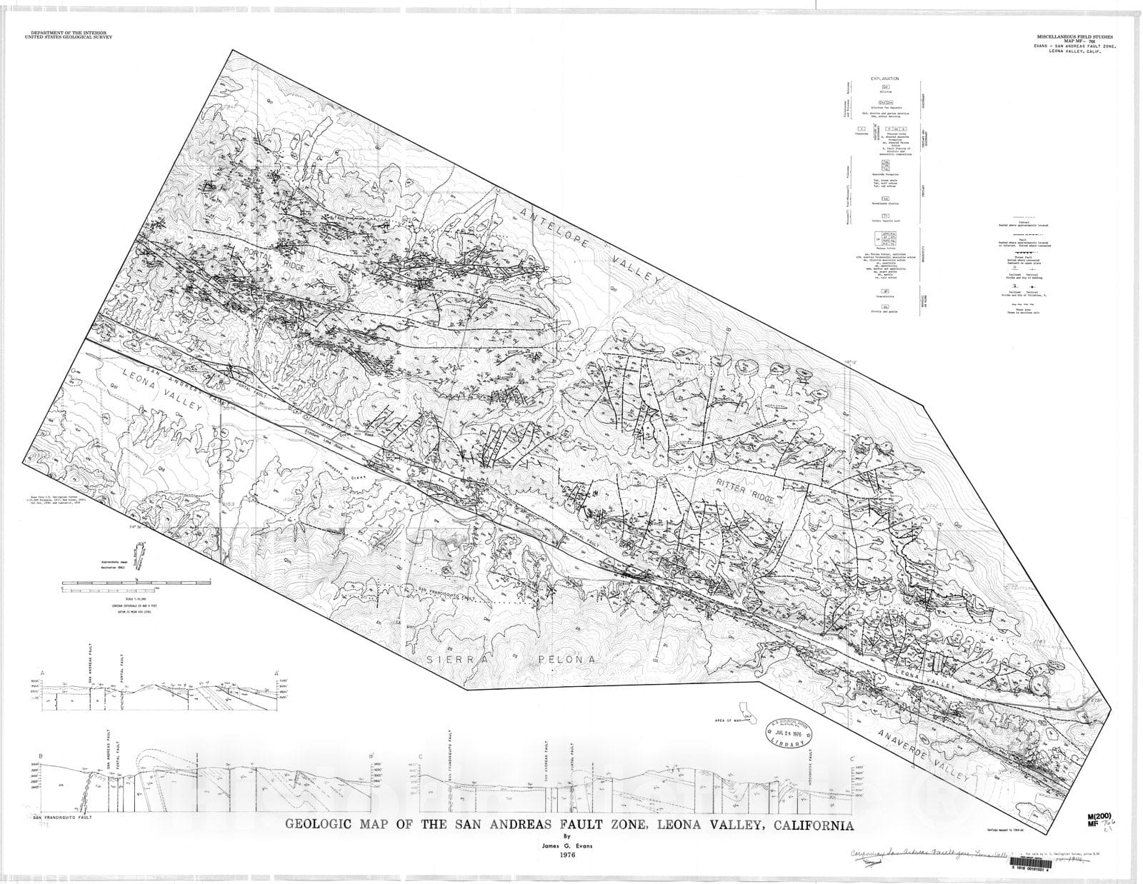 Map : Geologic map of the San Andreas Fault zone, Leona Valley, California, 1976 Cartography Wall Art :