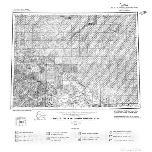 Map : Status of land in the Tanacross quadrangle, Alaska, 1976 Cartography Wall Art :