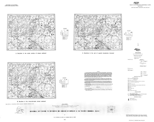 Map : Geochemical maps showing the distribution and abundance of beryllium in the Tanacross quadrangle, Alaska, 1976 Cartography Wall Art :