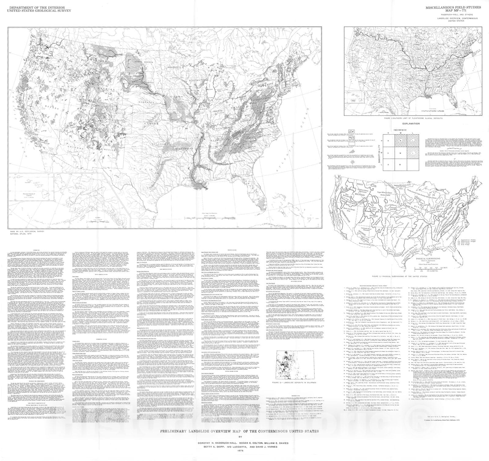 Map : Preliminary landslide overview map of the conterminous United States, 1976 Cartography Wall Art :