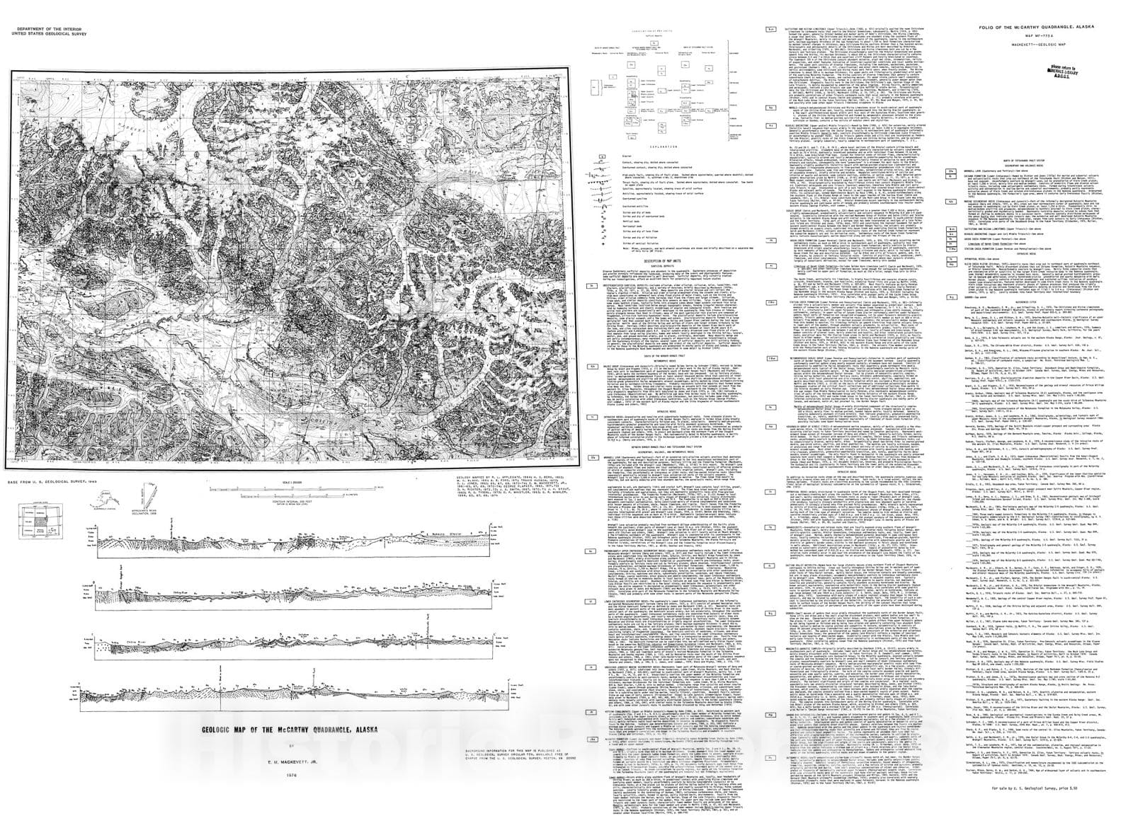 Map : Geologic map of the McCarthy quadrangle, Alaska, 1976 Cartography Wall Art :
