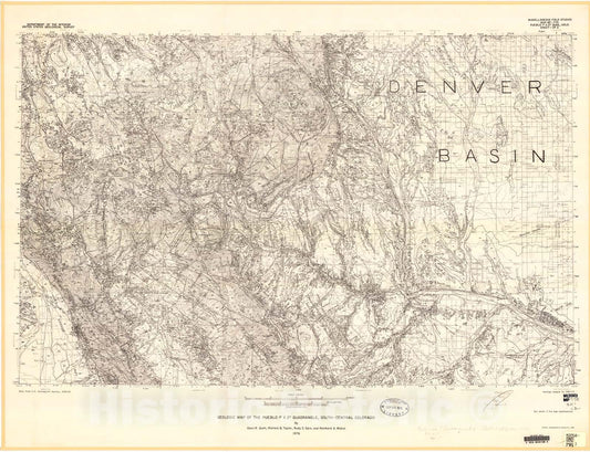 Map : Geologic map of the Pueblo one degree x two degrees quadrangle, south-central Colorado, one976 Cartography Wall Art :