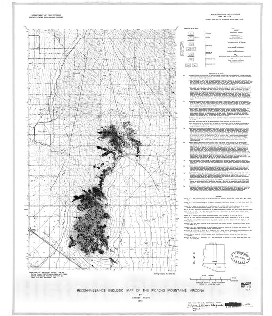 Map : Reconnaissance geologic map of the Picacho Mountains, Arizona, 1976 Cartography Wall Art :