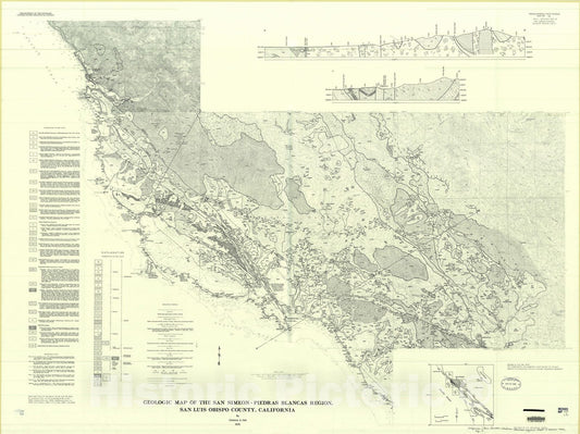 Map : Geologic map of the San Simeon-Piedras Blancas region, San Luis Obispo County, California, 1976 Cartography Wall Art :