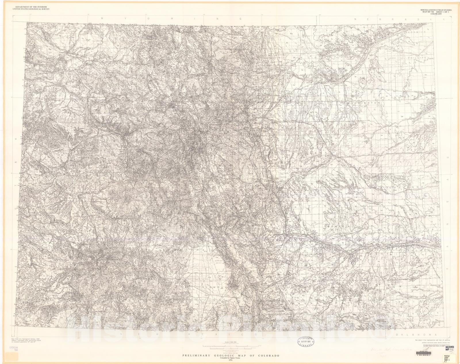 Map : Preliminary geologic map of Colorado, 1976 Cartography Wall Art :