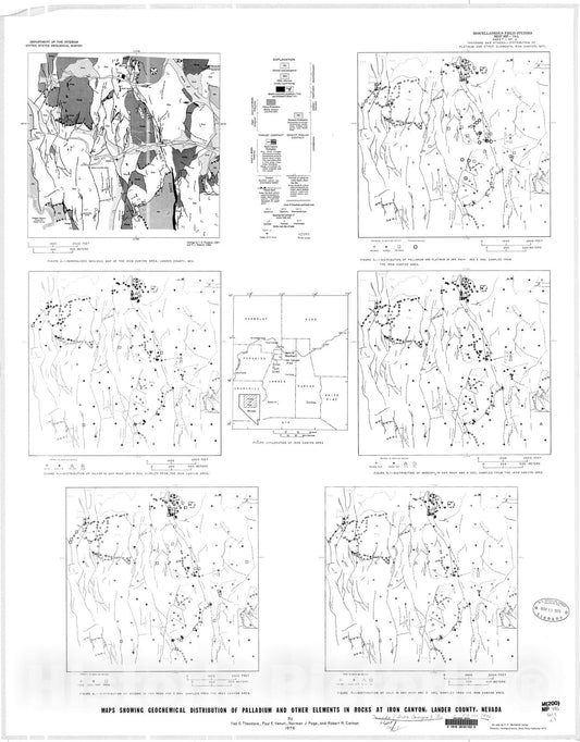 Map : Maps showing geochemical distribution of palladium and other elements in rocks at Iron Canyon, Lander County, Nevada, 1976 Cartography Wall Art :