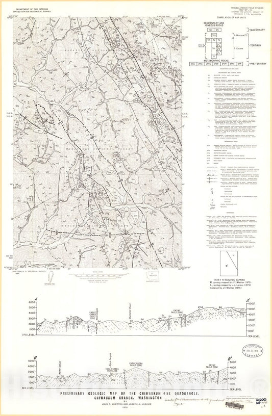 Map : Preliminary geologic map of the Chiwaukum four NE quadrangle, Chiwaukum graben, Washington, 1976 Cartography Wall Art :