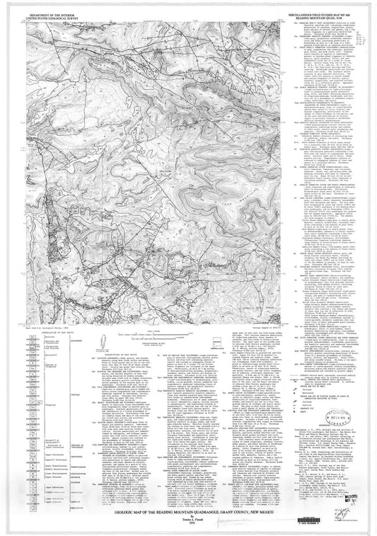 Map : Geologic map of the Reading Mountain quadrangle, Grant County, New Mexico, 1976 Cartography Wall Art :