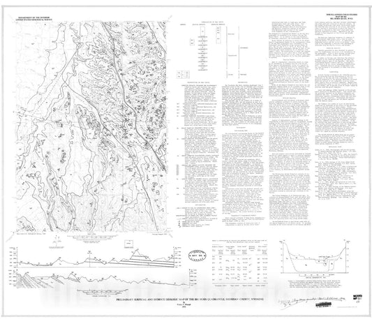 Map : Preliminary surficial and bedrock geologic map of the Big Horn quadrangle, Sheridan County, Wyoming, 1976 Cartography Wall Art :