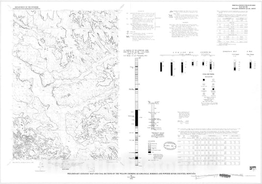 Map : Preliminary geologic map and coal sections of the Willow Crossing quadrangle, Rosebud and Powder River Counties, Montana, 1976 Cartography Wall Art :