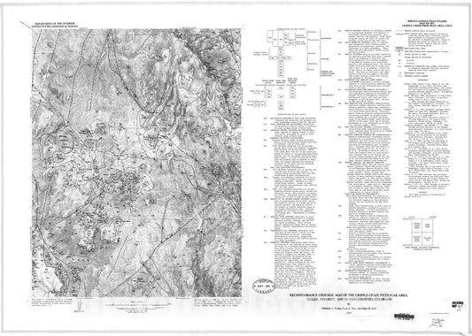 Map : Reconnaissance geologic map of the Cripple Creek-Pikes Peak area, Teller, Fremont, and El Paso Counties, Colorado, 1976 Cartography Wall Art :