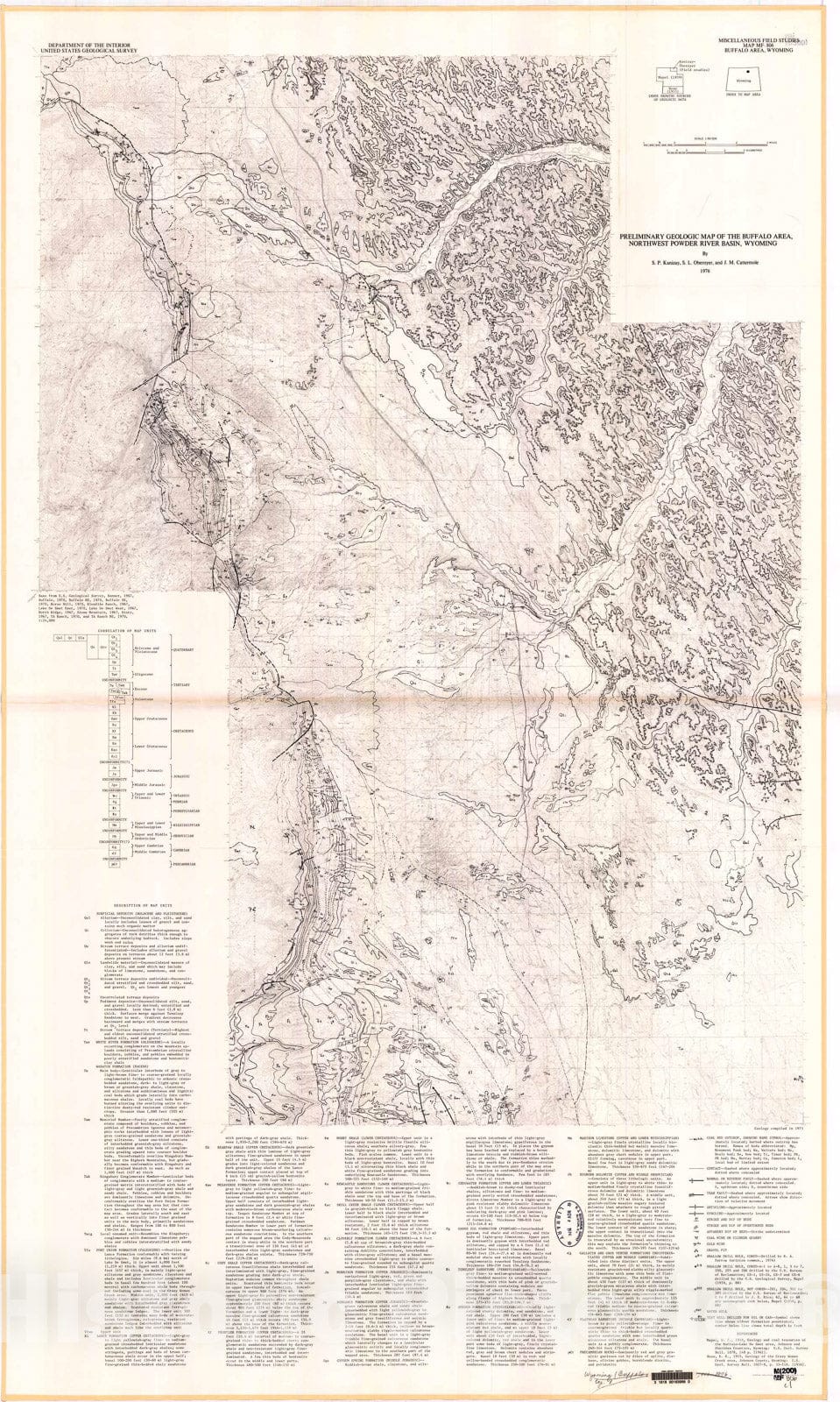Map : Preliminary geologic map of the Buffalo area, northwest Powder River Basin, Wyoming, 1976 Cartography Wall Art :