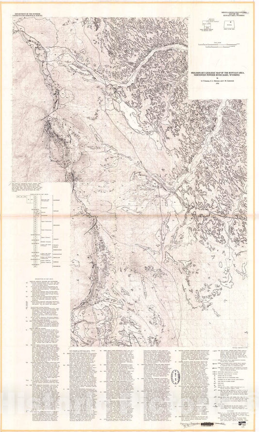 Map : Preliminary geologic map of the Buffalo area, northwest Powder River Basin, Wyoming, 1976 Cartography Wall Art :