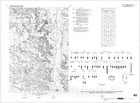 Map : Preliminary geologic map and coal sections of the Fort Howes quadrangle, Rosebud and Powder River Counties, Montana, 1976 Cartography Wall Art :