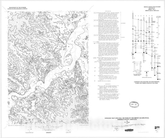 Map : Geologic map and coal sections of the Birney quadrangle, Rosebud County, Montana, 1976 Cartography Wall Art :