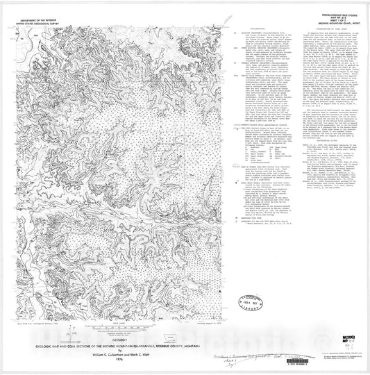 Map : Geologic map and coal sections of the Browns Mountain quadrangle, Rosebud County, Montana, 1976 Cartography Wall Art :
