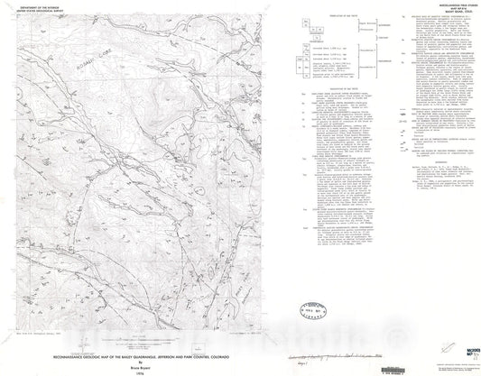Map : Reconnaissance geologic map of the Bailey quadrangle, Jefferson and Park Counties, Colorado, 1976 Cartography Wall Art :