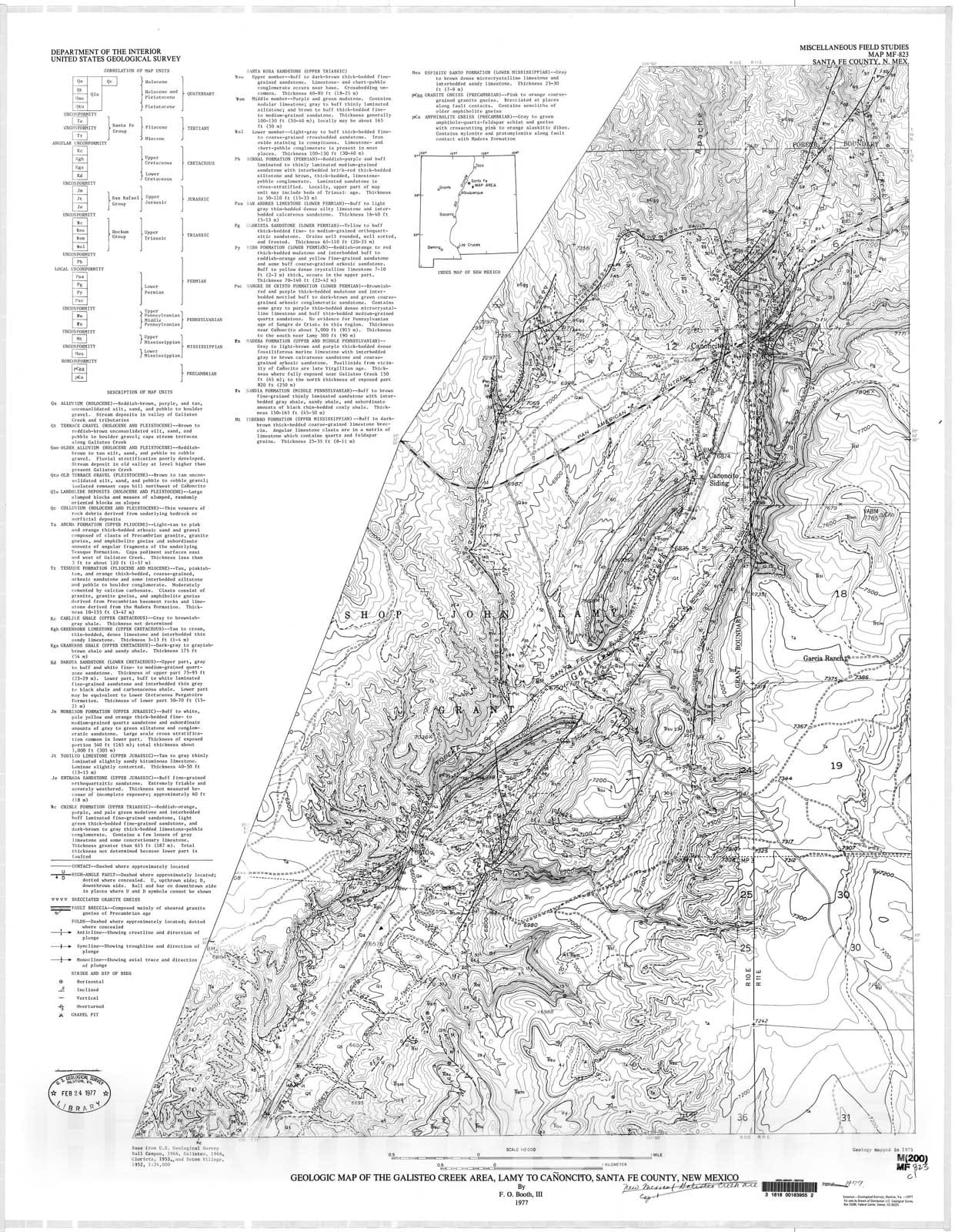 Map : Geologic map of the Galisteo Creek area, Lamy to Canoncito, Santa Fe County, New Mexico, 1977 Cartography Wall Art :