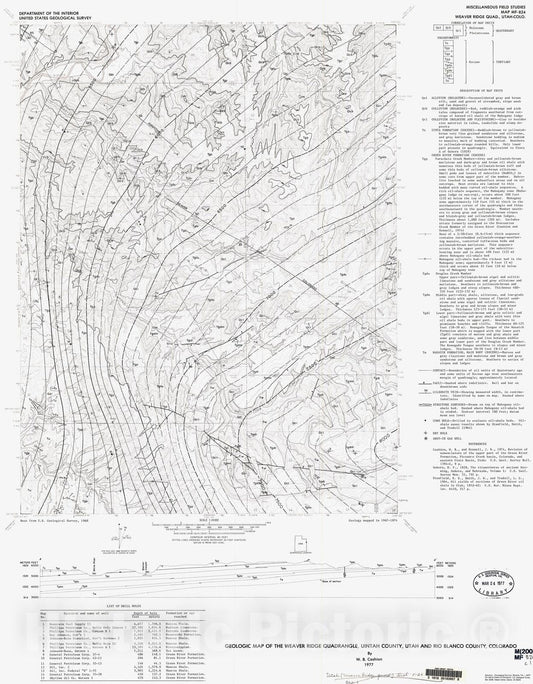 Map : Geologic map of the Weaver Ridge quadrangle, Uintah County, Utah and Rio Blanco County, Colorado, 1977 Cartography Wall Art :