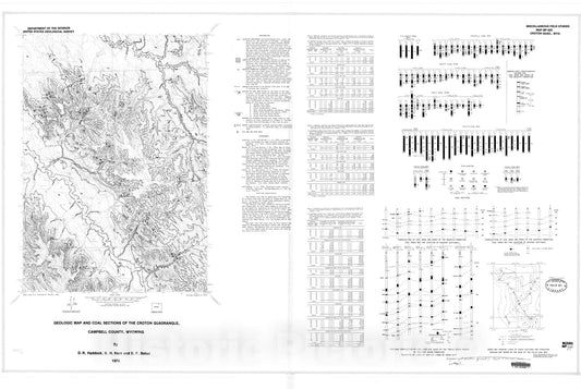 Map : Geologic map and coal sections of the Croton quadrangle, Campbell County, Wyoming, 1976 Cartography Wall Art :