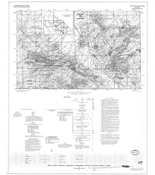 Map : Geologic map of the Sierra Madre and western Medicine Bow Mountains, southeastern Wyoming, 1977 Cartography Wall Art :