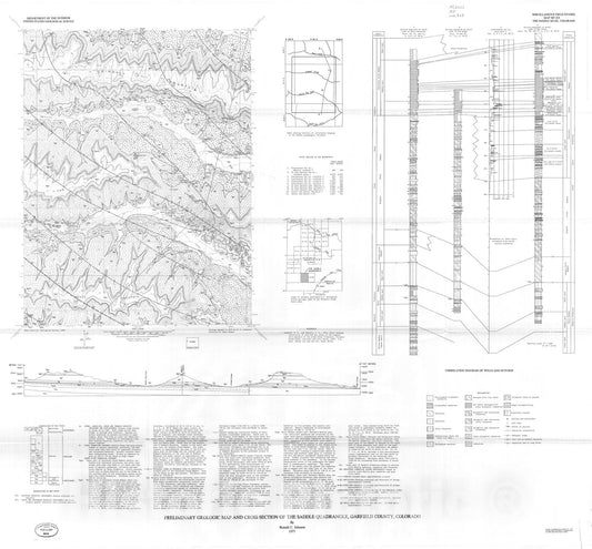 Map : Preliminary geologic map and cross section of the Saddle quadrangle, Garfield County, Colorado, 1977 Cartography Wall Art :
