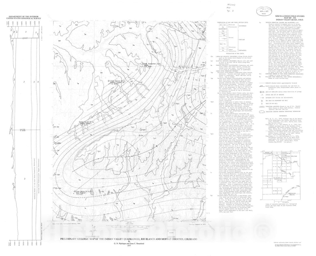Map : Preliminary geologic map of the Indian Valley quadrangle, Rio Blanco and Moffat Counties, Colorado, 1977 Cartography Wall Art :