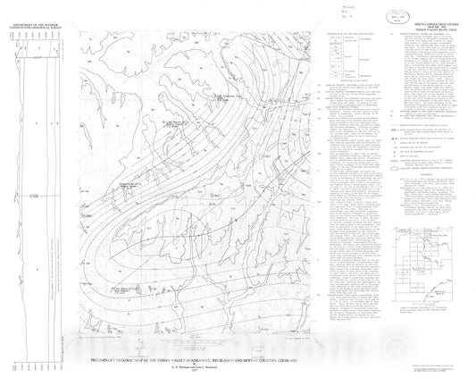Map : Preliminary geologic map of the Indian Valley quadrangle, Rio Blanco and Moffat Counties, Colorado, 1977 Cartography Wall Art :