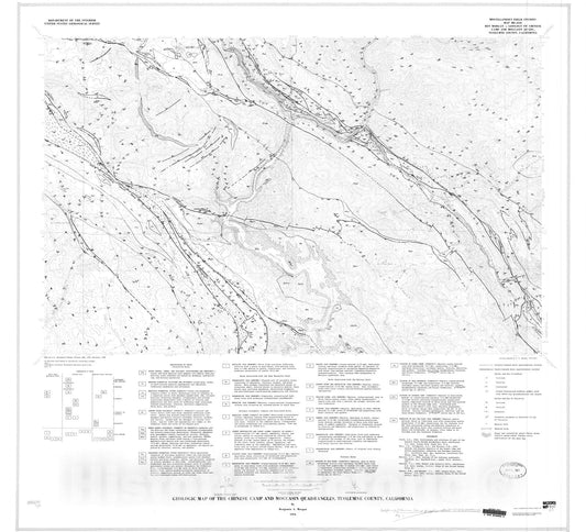Map : Geologic map of the Chinese Camp and Moccasin quadrangles, Tuolumne County, California, 1976 Cartography Wall Art :