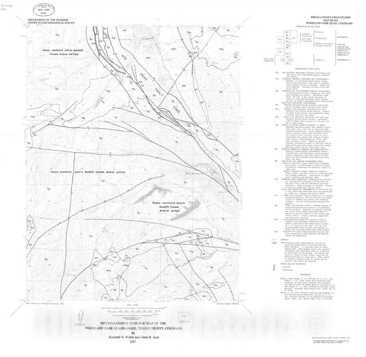 Map : Reconnaissance geologic map of the Woodland Park quadrangle, Teller County, Colorado, 1977 Cartography Wall Art :